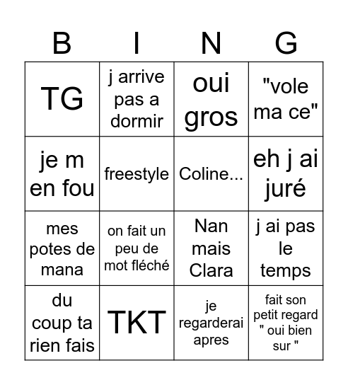 matthieu Bingo Card
