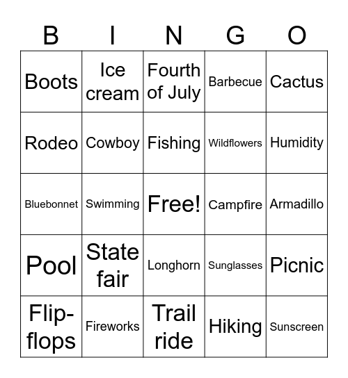 Texas Bingo Card