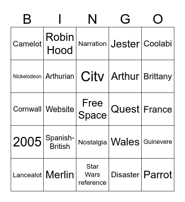King Arthur’s Disasters Bingo Card