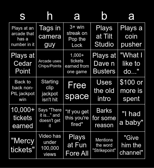 arcade matt bingo Card