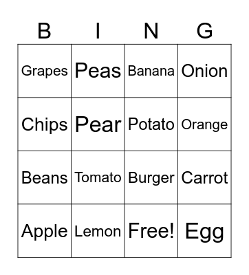 Food Bingo Card