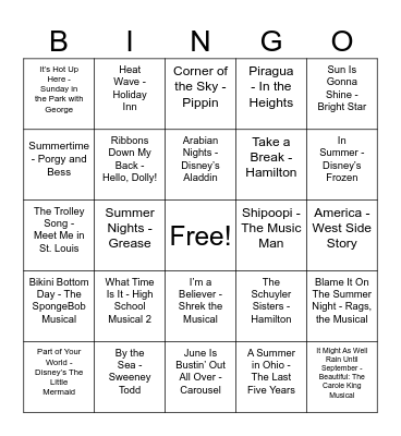 Summer Bingo Card