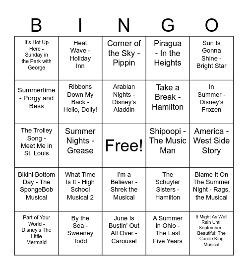Summer Bingo Card