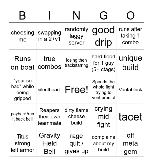 Deepwoken Ganking Bingo Card