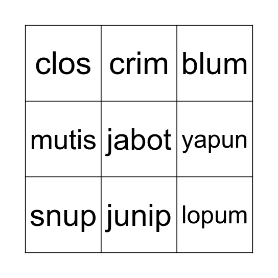 Nonsense Bingo Card