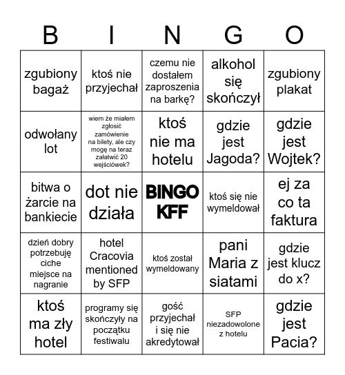 BINGO KFF Bingo Card