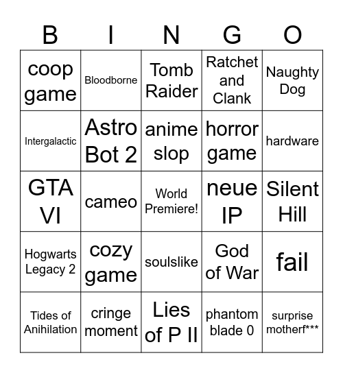 State of Play Bingo Card