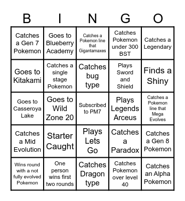 PM7 Create the best Pokemon Bingo Card