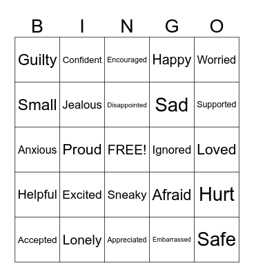 Emotions Bingo Card