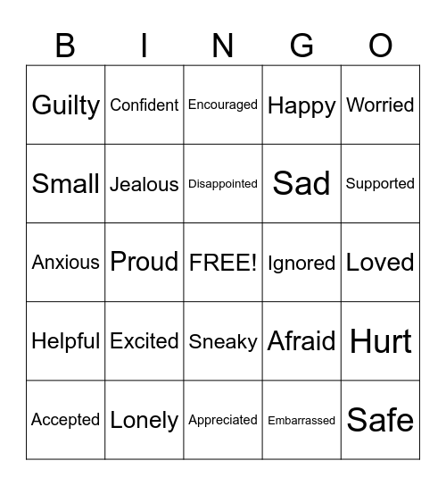 Emotions Bingo Card