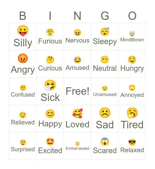 Emotions Bingo Card