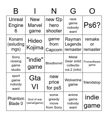 State of play Bingo Card