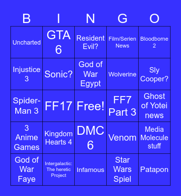 Playstation State of Play Bingo Card