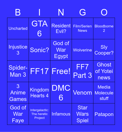 Playstation State of Play Bingo Card