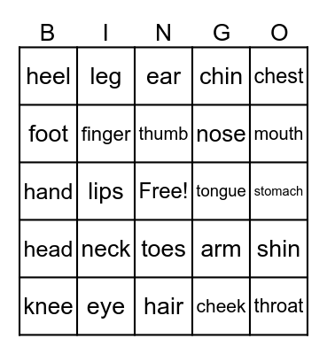 Body Bingo Card