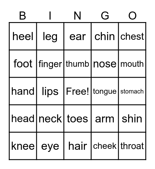 Body Bingo Card