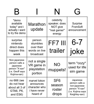 Untitled Bingo Card