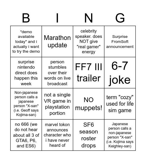 Untitled Bingo Card