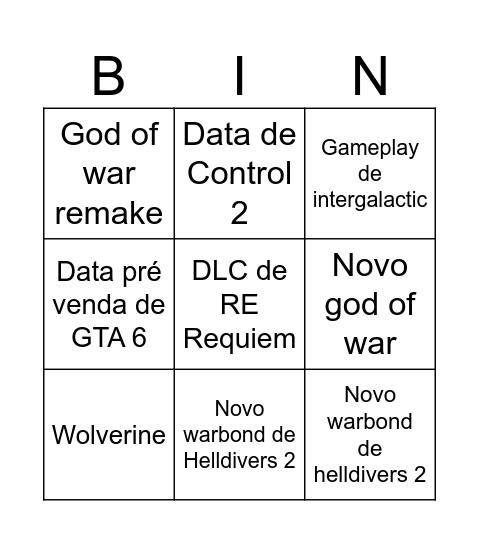 State of play Bingo Card