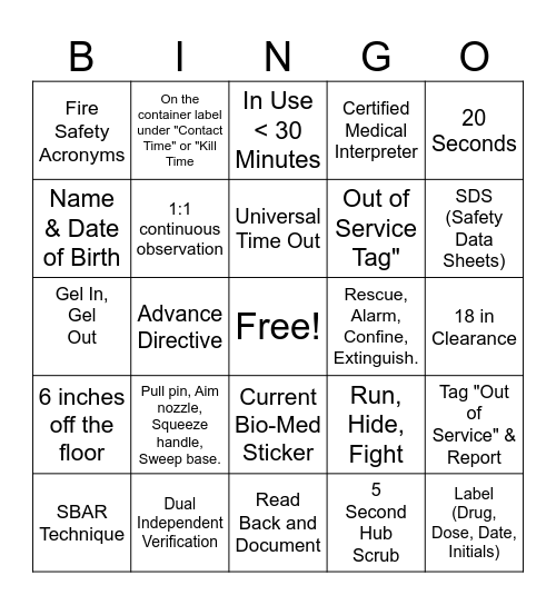 Joint Commission Bingo Card