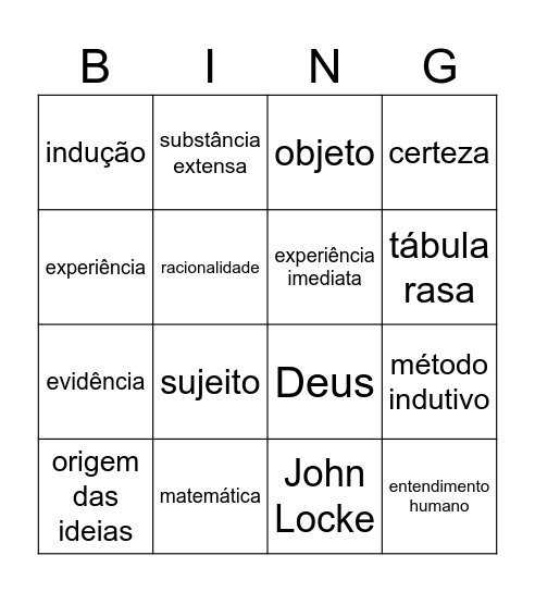racionalismo e empirismo Bingo Card