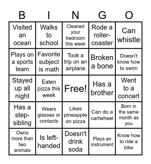 Classroom Bingo Card