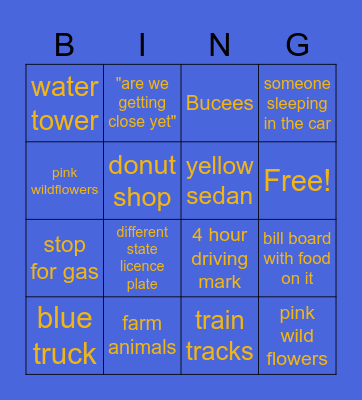 Road Side Bingo Card