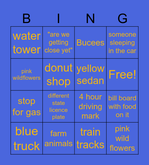Road Side Bingo Card
