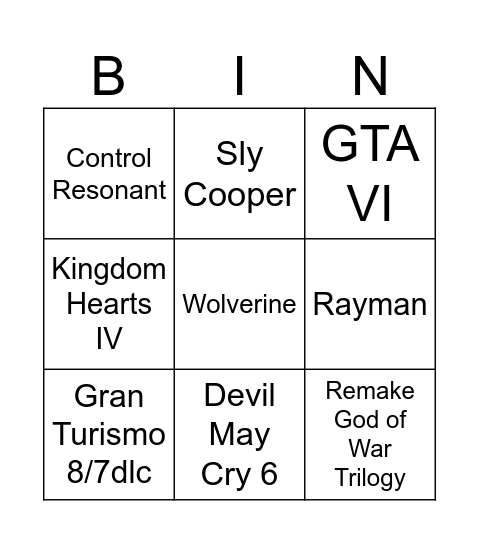state of play Bingo Card