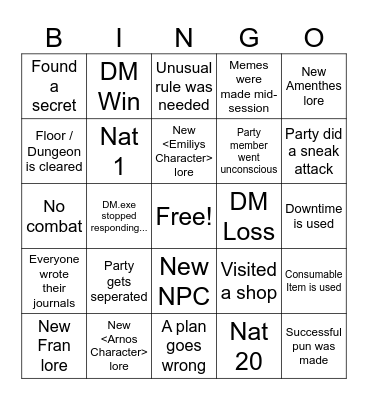 Untitled Bingo Card