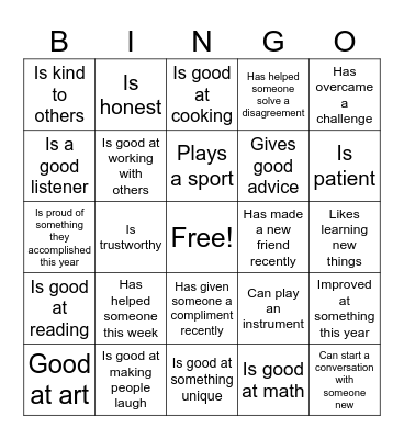 Strengths Bingo Card