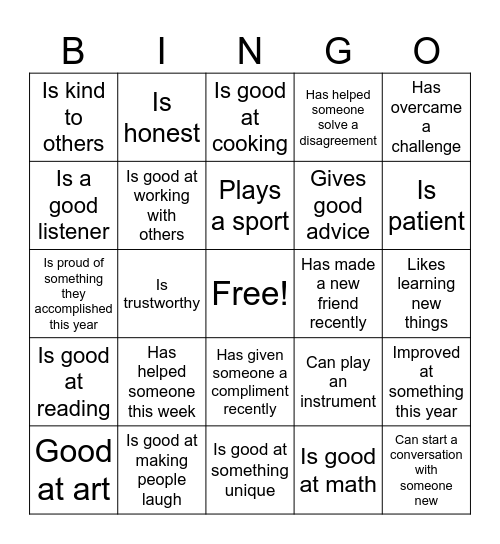 Strengths Bingo Card