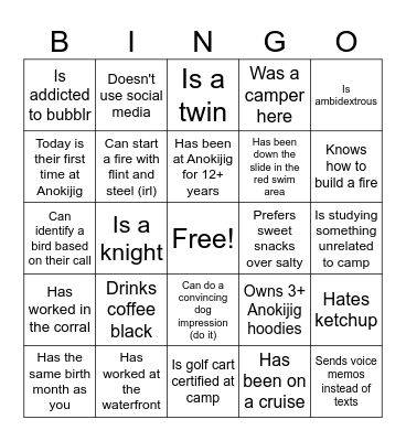 Senior Staff Bingo Card