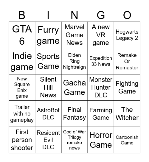State of Play Bingo Card