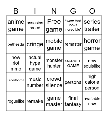 summer game fest Bingo Card