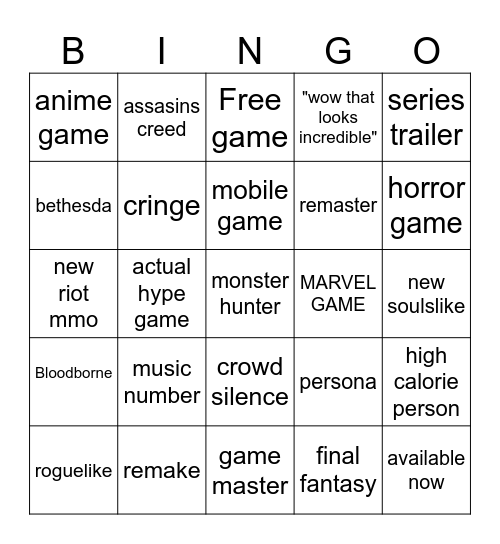 summer game fest Bingo Card