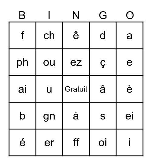 Les sons Bingo Card