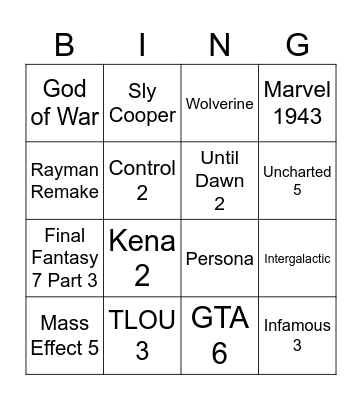 State of Play Bingo Card