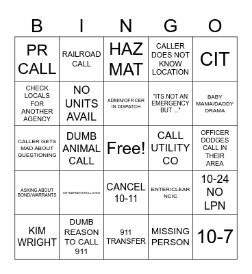 DISPATCH Bingo Card
