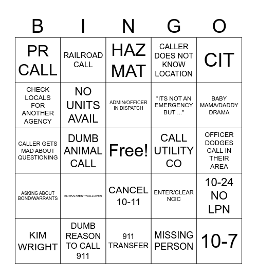 DISPATCH Bingo Card