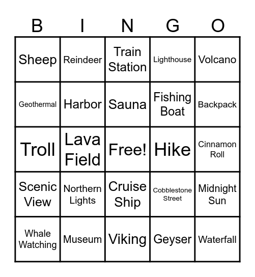 Scandinavian Travel Bingo Card