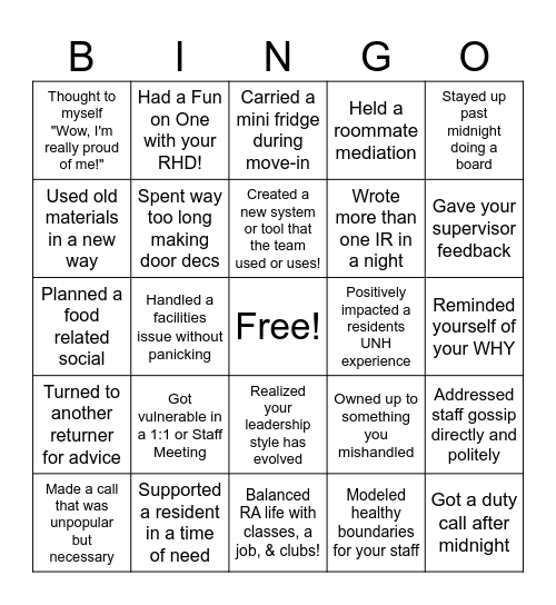 Returner Bingo 2026 Bingo Card