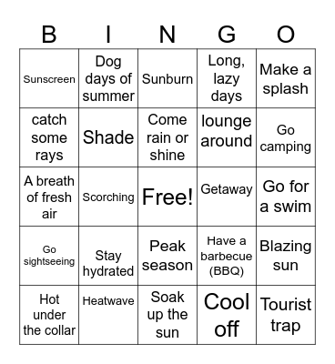 SUMMER VOCABULARY AND EXPRESSIONS Bingo Card