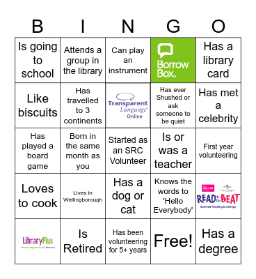 Library Volunteer Bingo Card