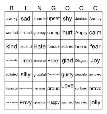 Emotions Bingo Card