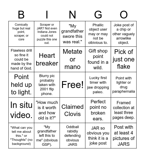 Arrowheads Bingo Card
