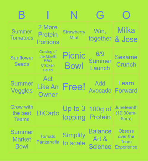 Sweet Talk 6.2.26 Bingo Card