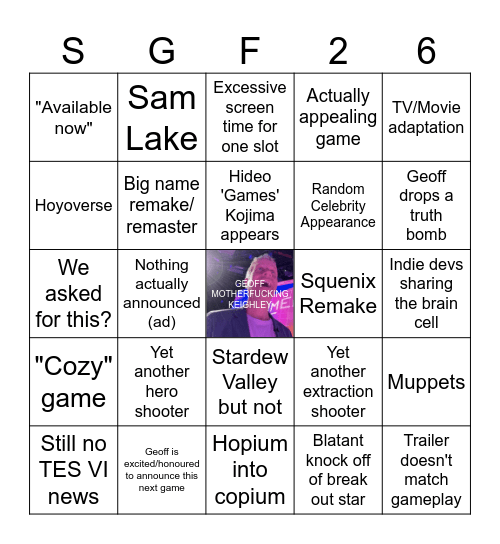 Summer Game Fest 2026 Bingo Card