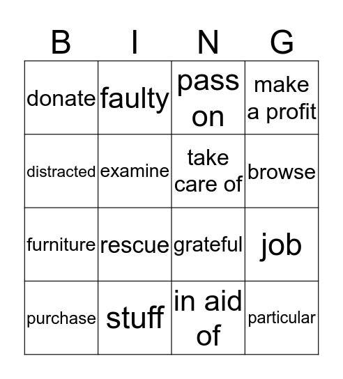 Unit 3 lesson 1 Bingo Card