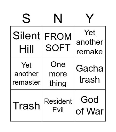 Playstation State of Play 6.2.26 Bingo Card